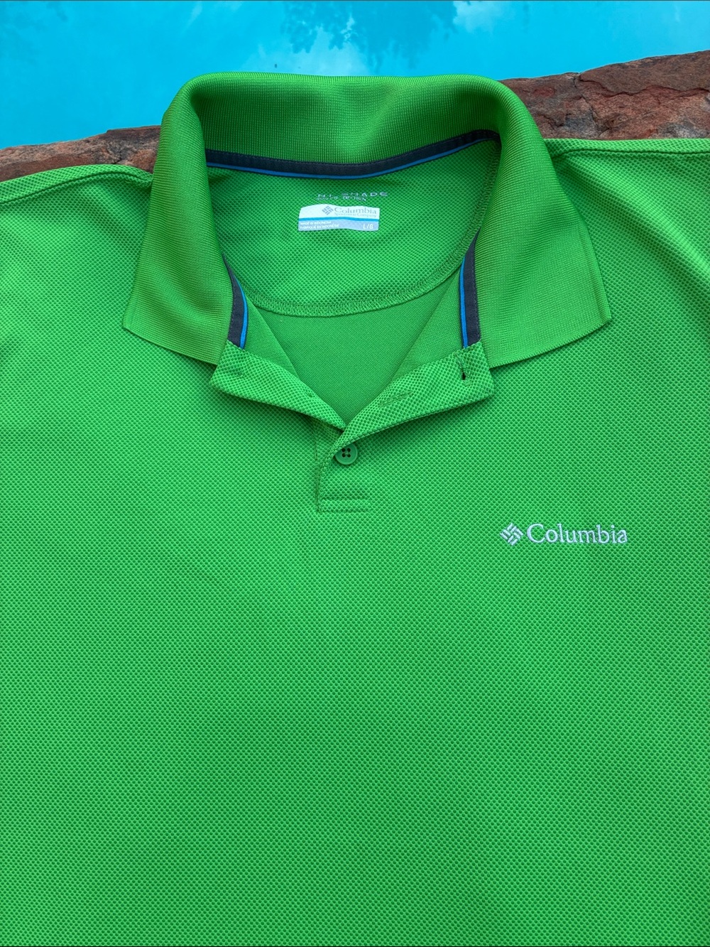 Columbia Men's Green Pique Polo Shirt sun protection, large